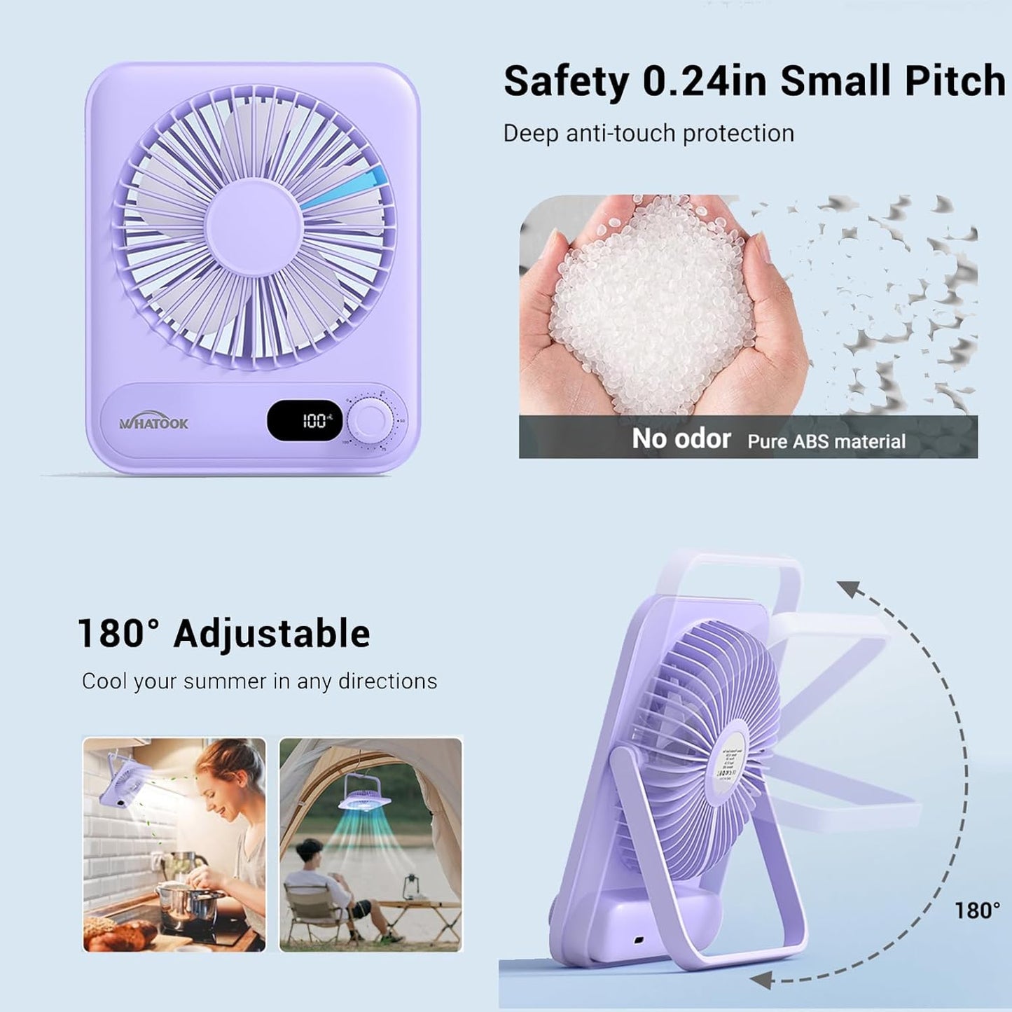 Leiser USB-Tischventilator, 2000mAh Lila