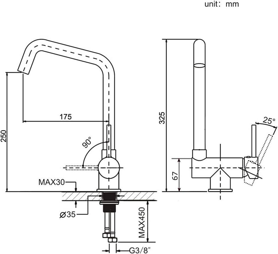 Küchenarmatur für das Vorfenster, Matt