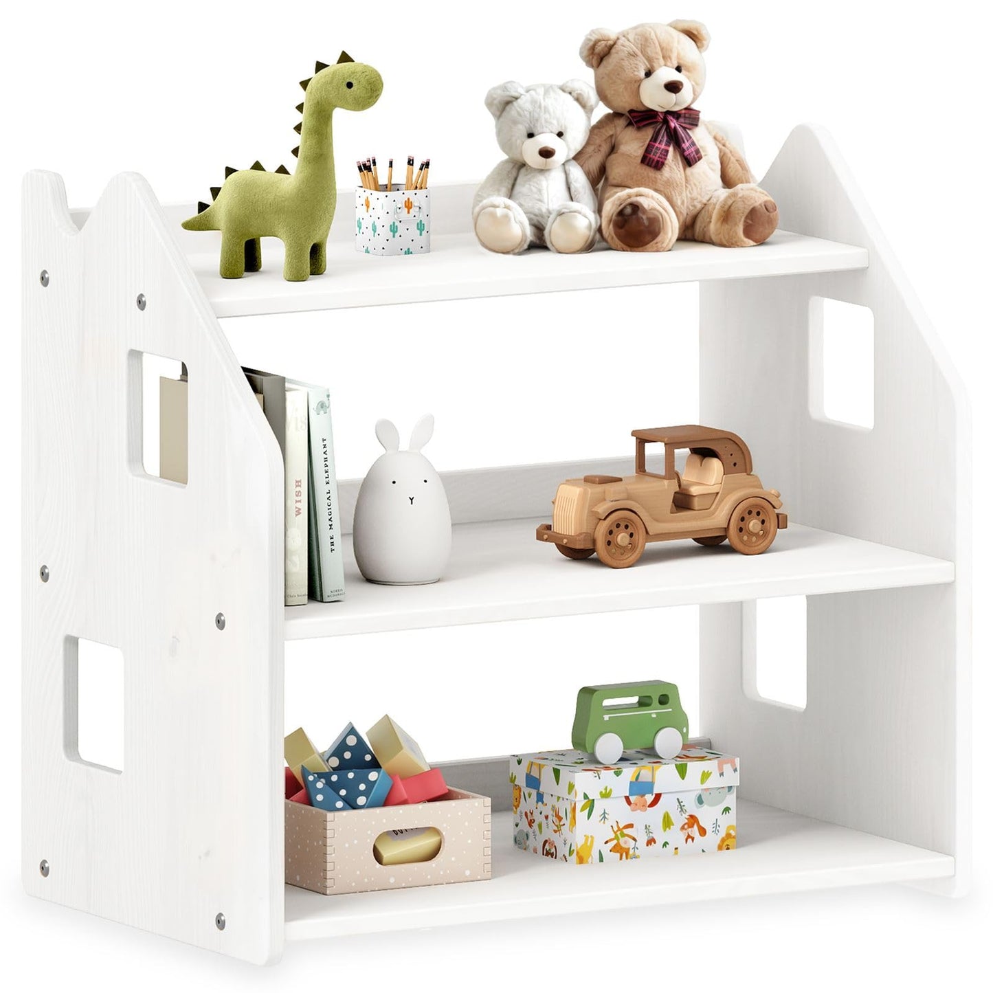 Kinderregal Yasmin mit 3 Ablagen aus Kiefernholz, Weiss