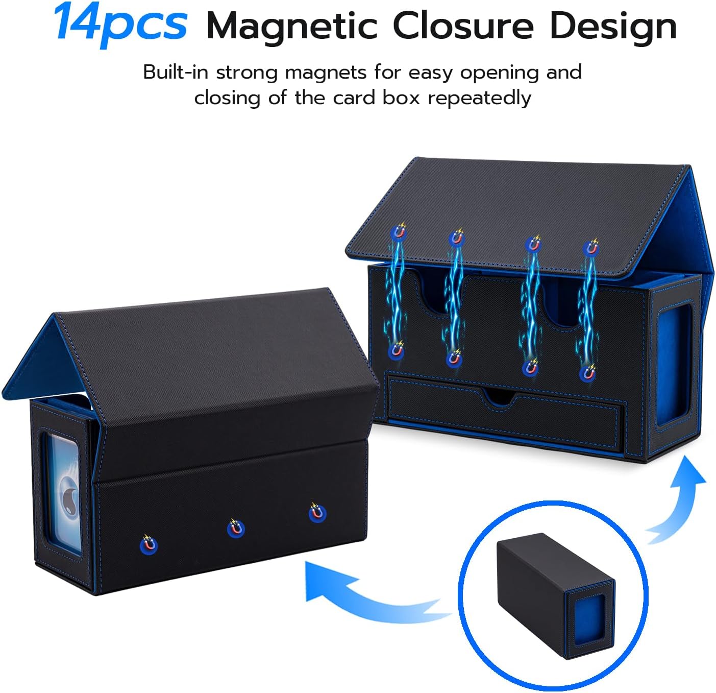 Kartendeckbox mit Schaufenster und Würfelfach, Black And Blue