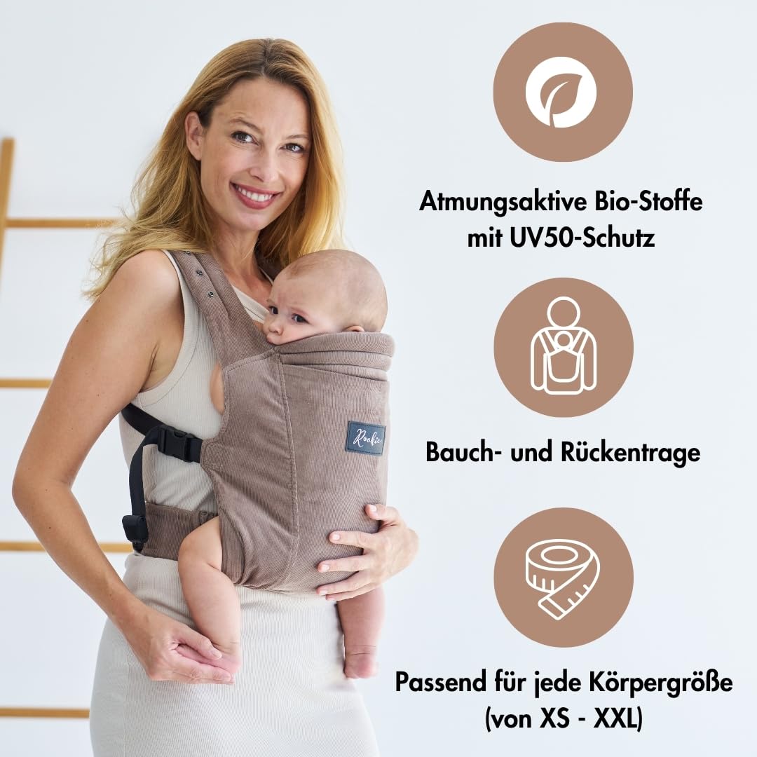 Ergonomische Babytrage ab Geburt bis 2 Jahre, Cord Mocha