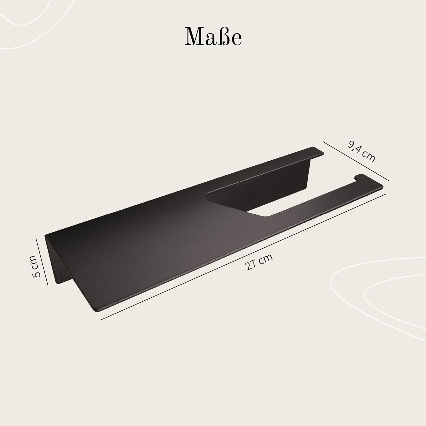 Toilettenpapierhalter zum Kleben mit Ablage, Mit Ablage Matt Schwarz