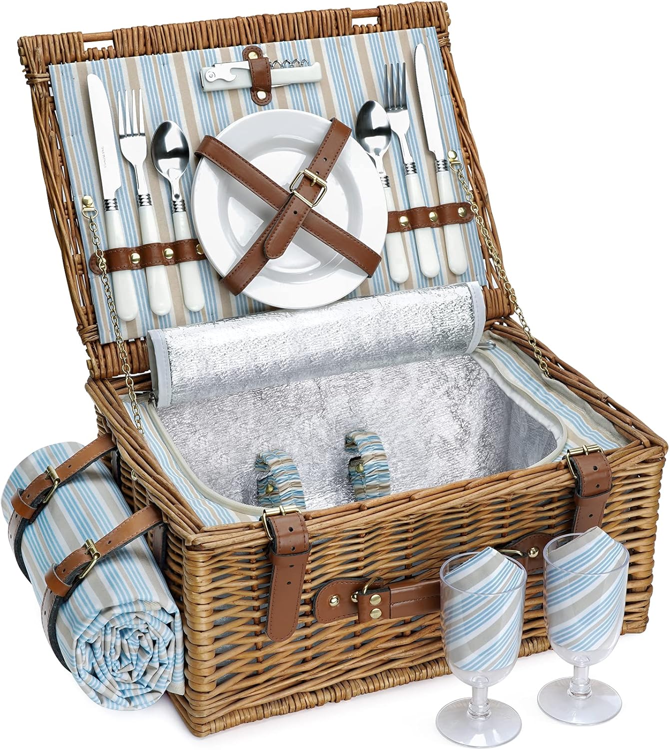 Picknickkorb-Set mit Kühlfach für 2 Personen, Braun
