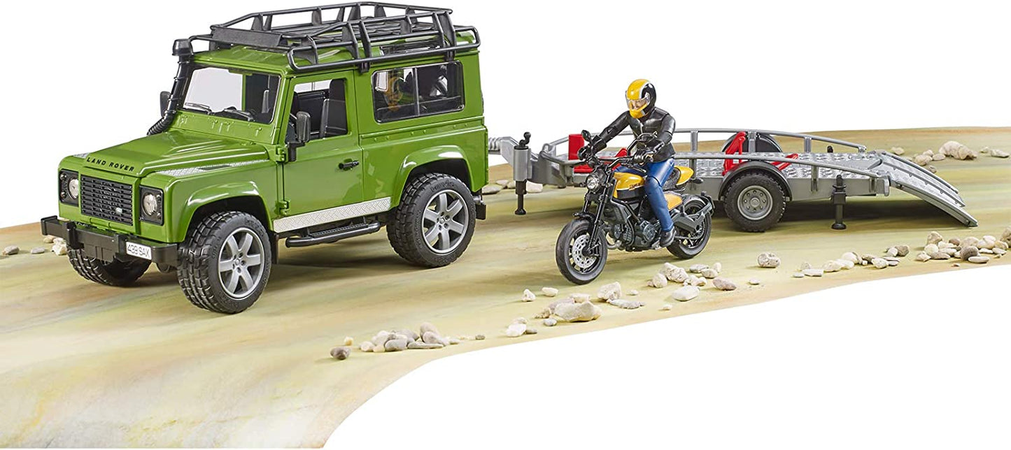 Land Rover Defender mit Anhänger, Scrambler Ducati Full Throttle, Modellfahrzeug