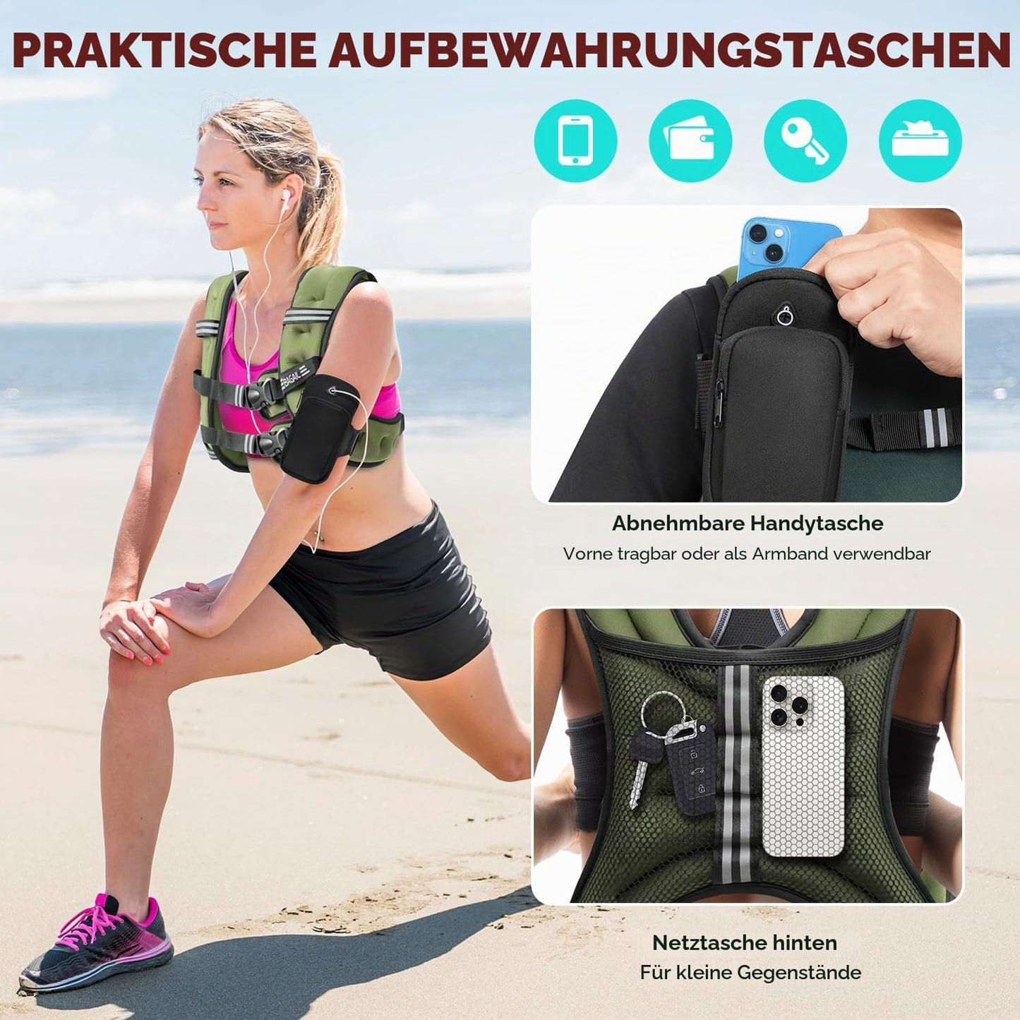 Gewichtsweste für Krafttraining, Grün 8kg/17.6lb