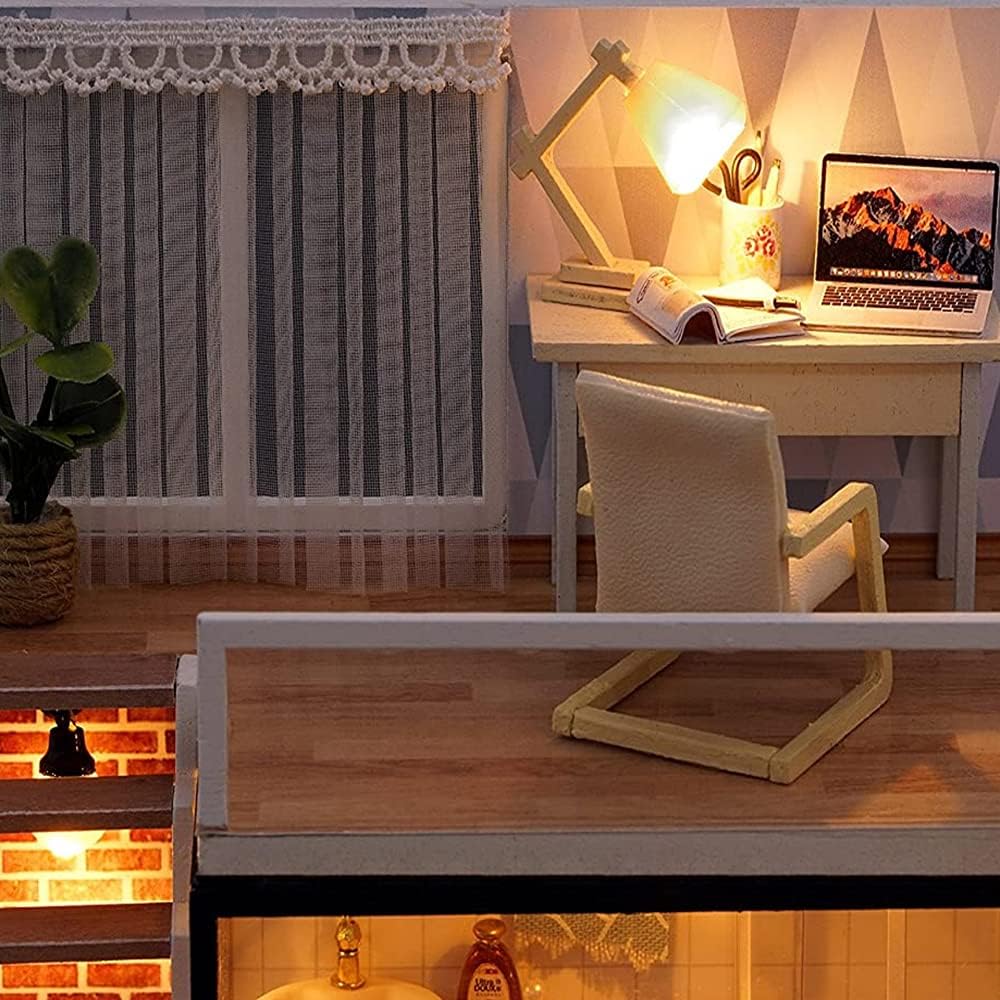 DIY Miniatur Puppenhaus mit Musik & LED Lichtern, Blassblaue Zeit