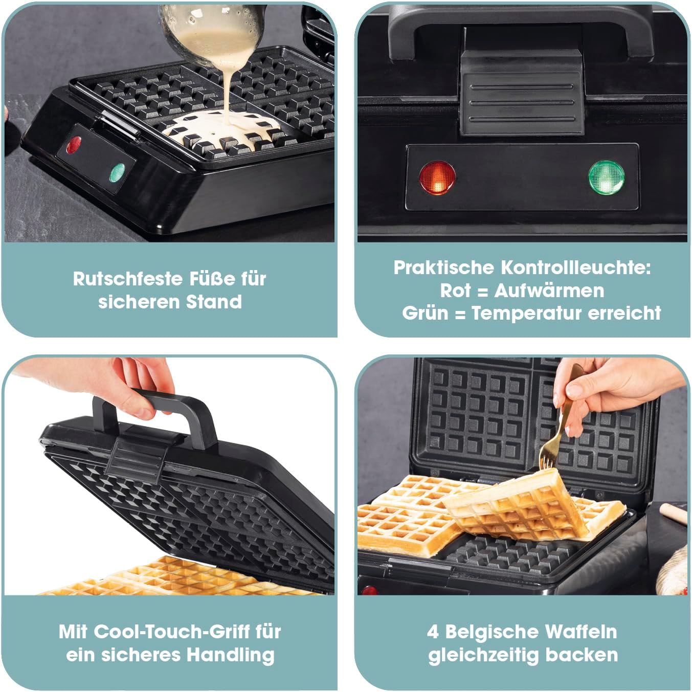 Waffeleisen, Schwarz - 4 Waffeln