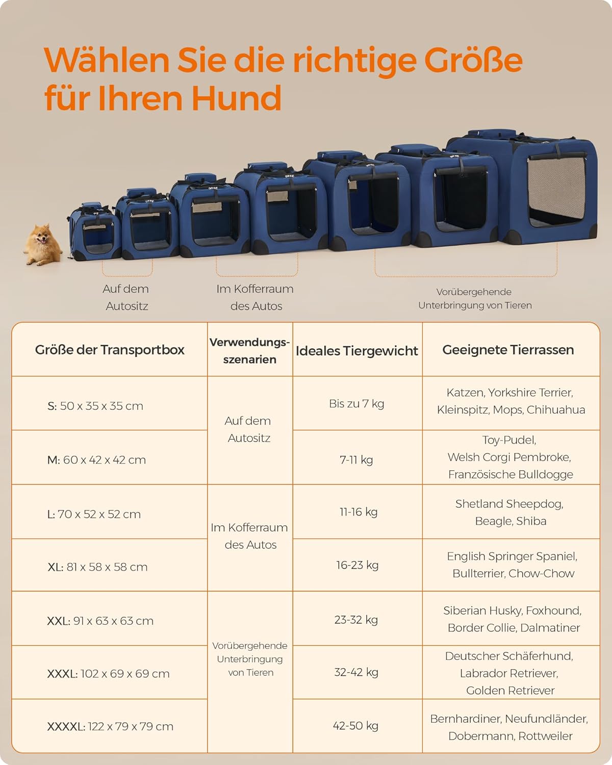 Faltbare Hundetransportbox PDC60Z, L 60 x B 42 x H 42 cm