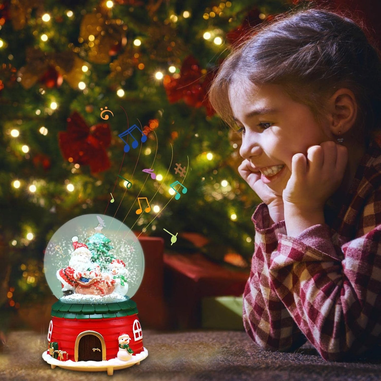 Schneekugel mit Spieluhr und Farbwechsel-Effekten, 2022 Christmas Music Box A