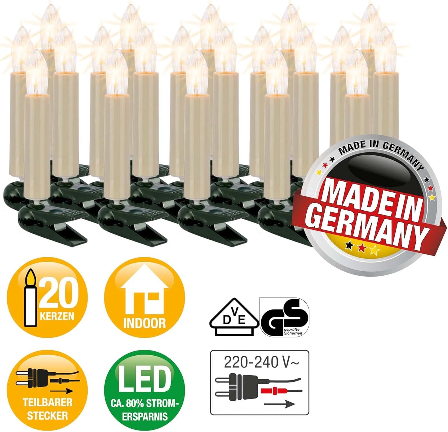 Weihnachtsbaum LED-Lichterkette, 15 LED-Filament / 13,3m beleuchtet|Elfenbein