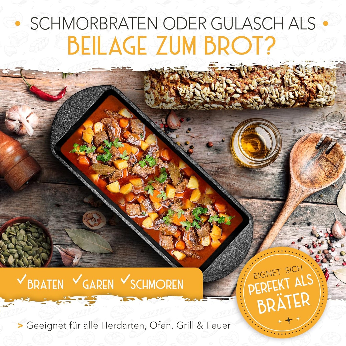 Brotbackform mit Deckel inkl. Gärkorb, Kastenform Gusseisen