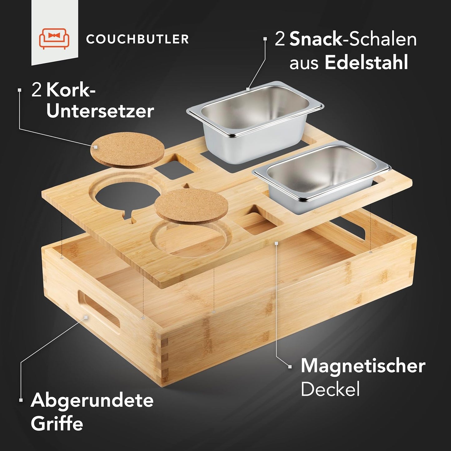 Couchbar Snackbox, Ohne Gravur Bambus