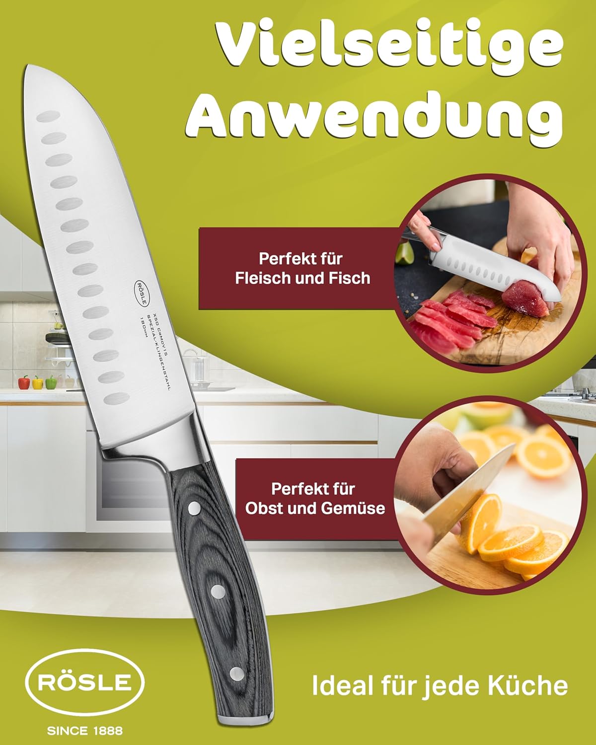 Santokumesser mit Kullenschliff, Santokumesser