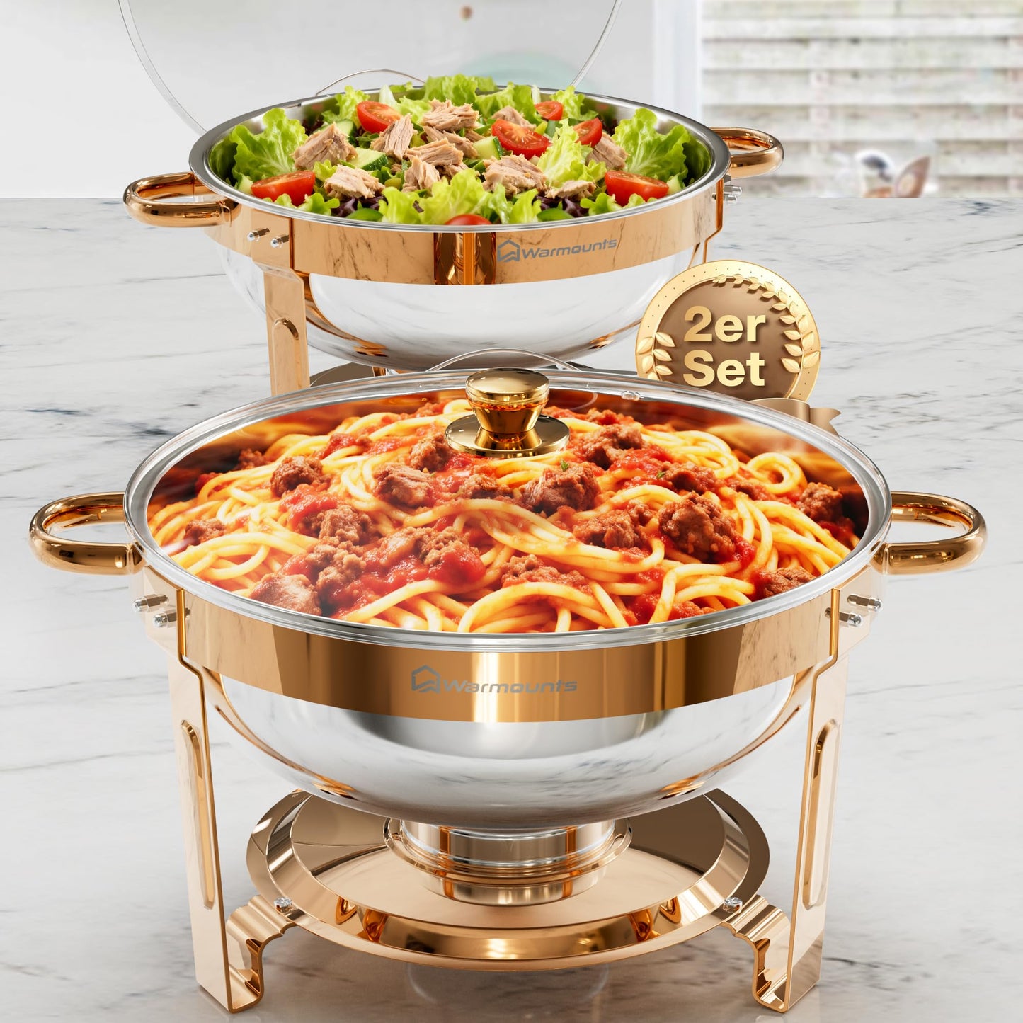 2er-Set Speisenwärmer für Catering, Rose Gold 5L 2