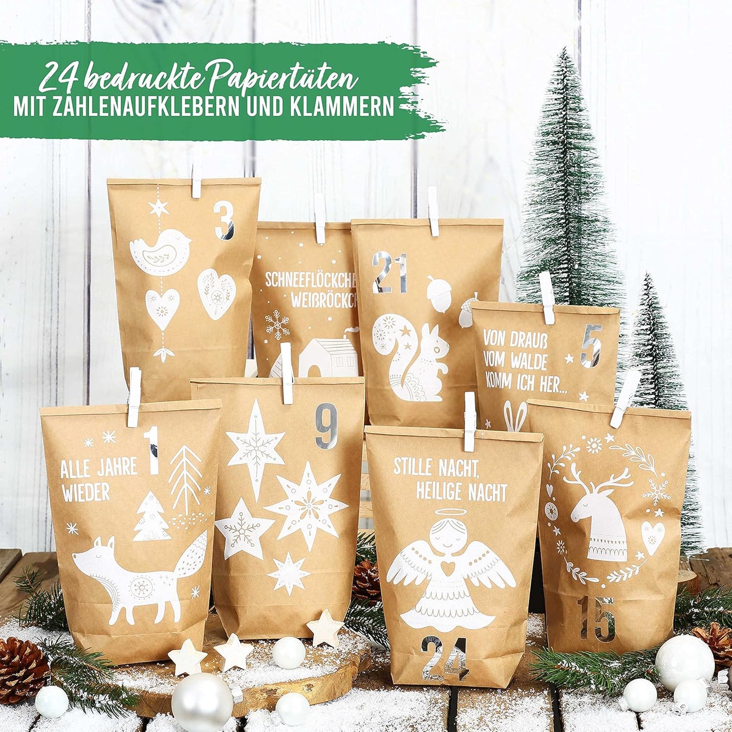 Adventskalender DIY-Bastelset, Braun Weiss