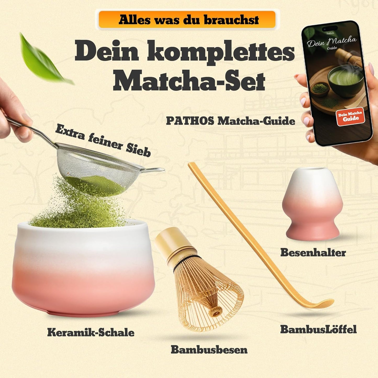 4-teiliges Matcha-Set, Pink