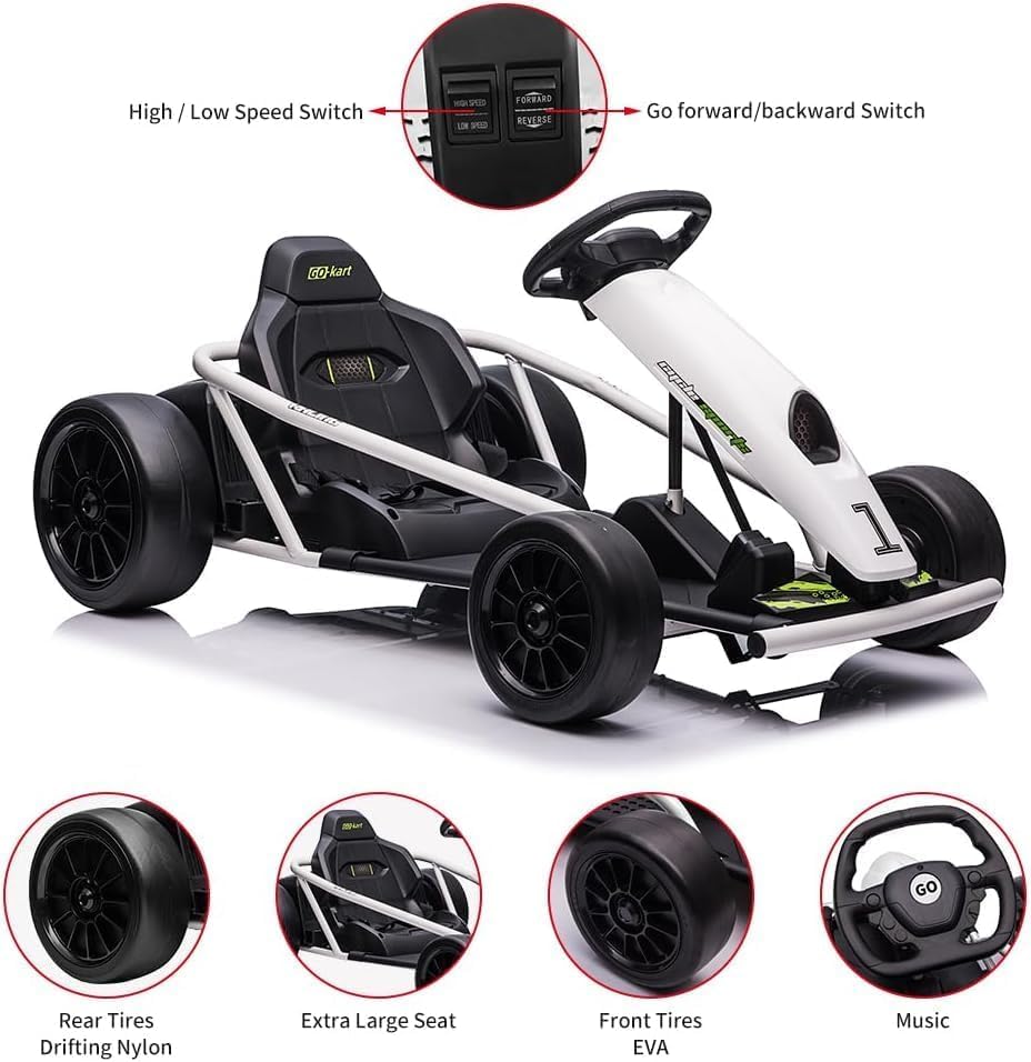 Elektrisches Drift-Kart für Kinder, Weiss