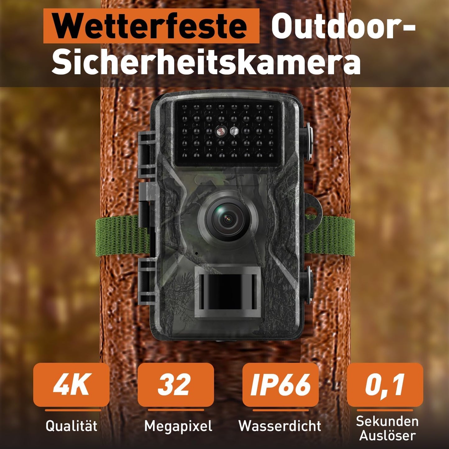 Wildtierkamera mit Nachtsicht und Infrarot, Armeegrün
