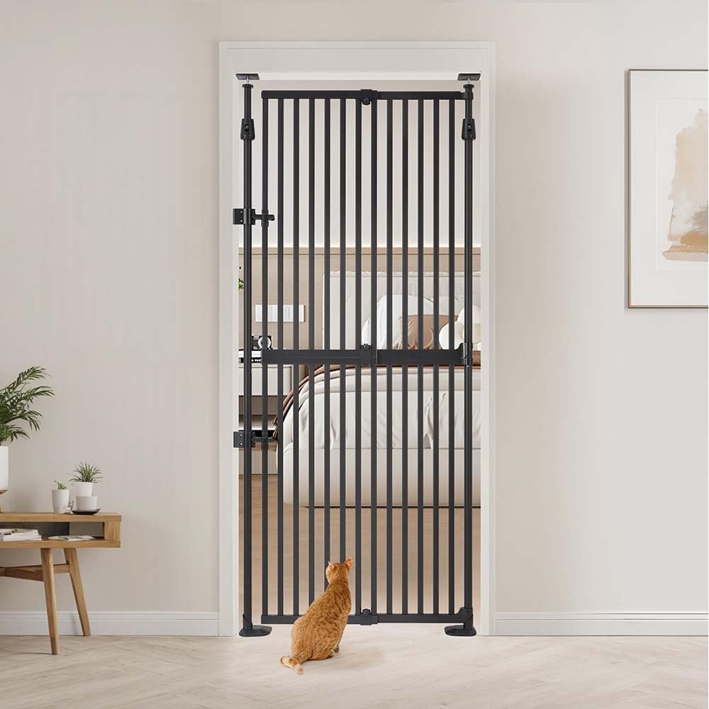 Verstellbares Haustiertor mit Doppelschloss, Schwarz 89–96 B x 190 H cm