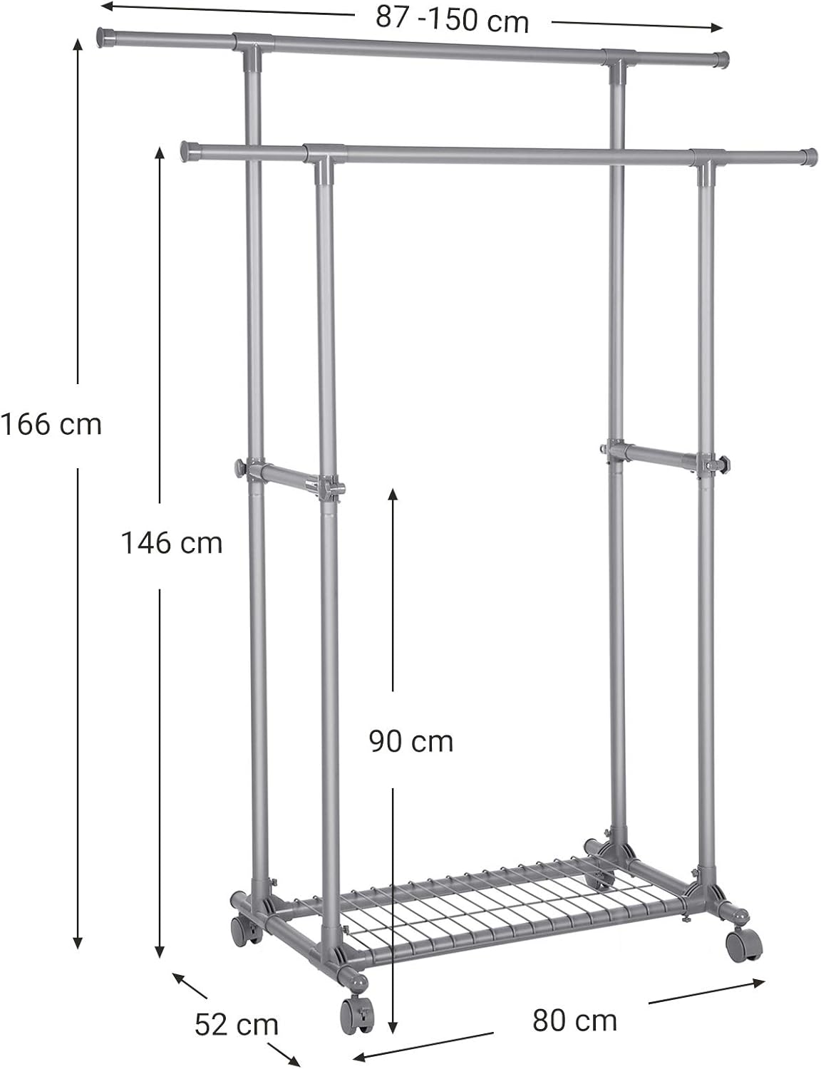 Ausziehbarer Kleiderständer auf Rollen (bis 70 kg)