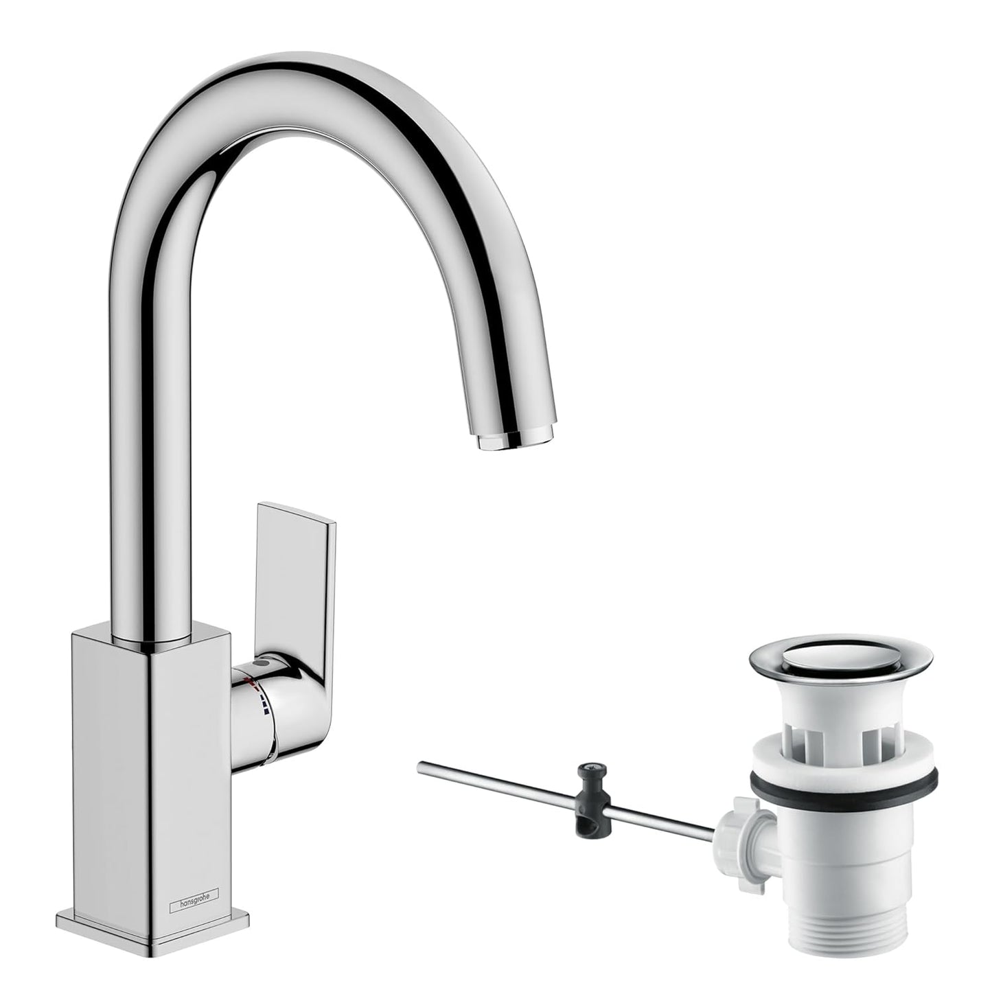 Vernis Shape - Waschtischarmatur mit Ablaufgarnitur, Chrom Auslaufhöhe 210mm mit Zugstangen-Ablauf / Schwenkauslauf