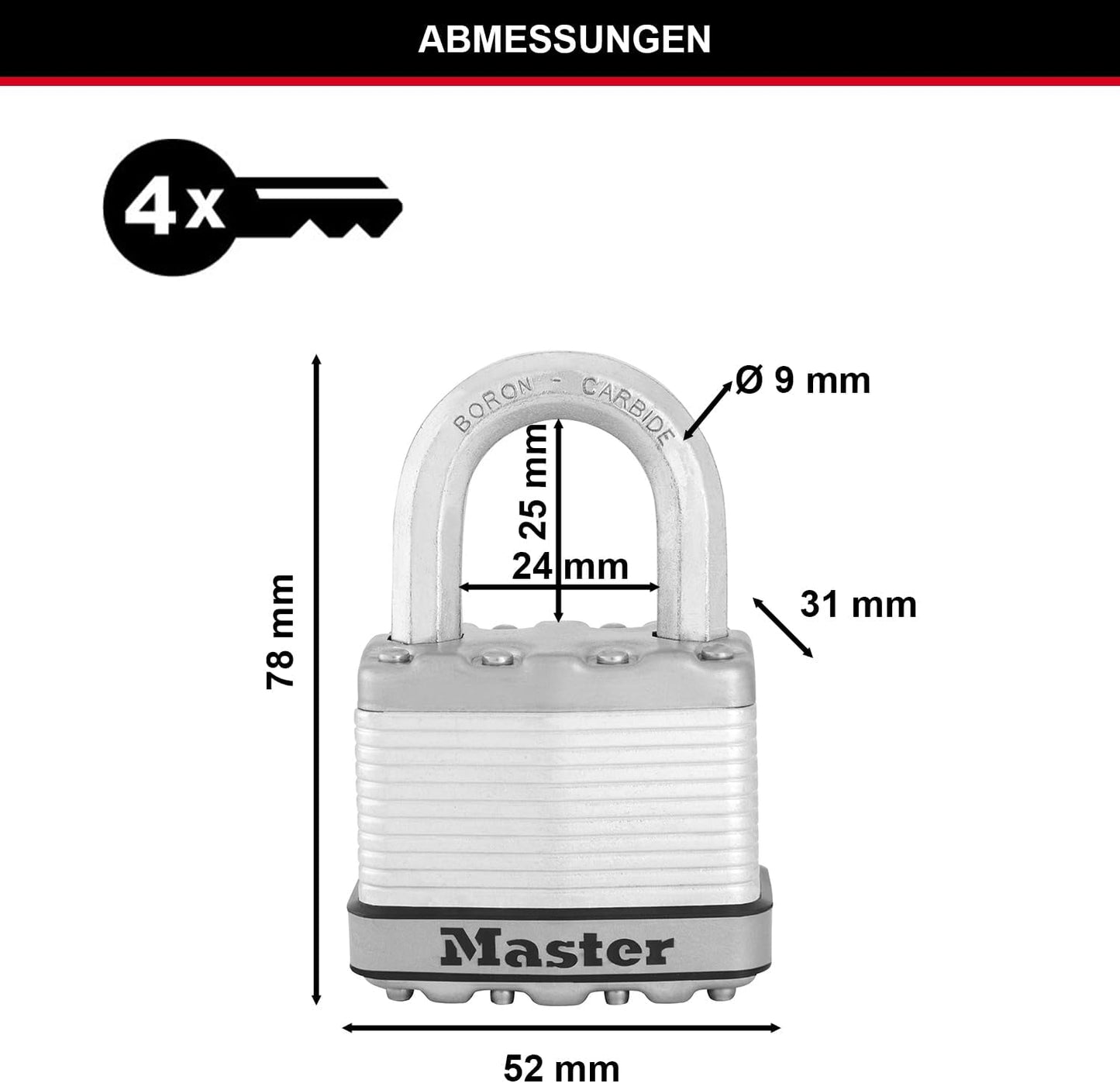 Hochleistungsvorhängeschloss M5EURT wetterfest, 7,8x5,2x3,1 cm, Normal Bügel