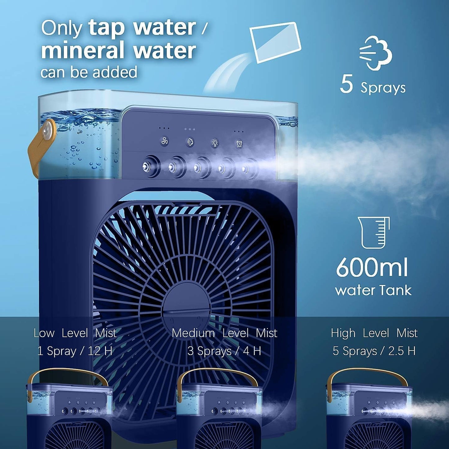 Tragbarer USB-Ventilator mit Luftbefeuchter