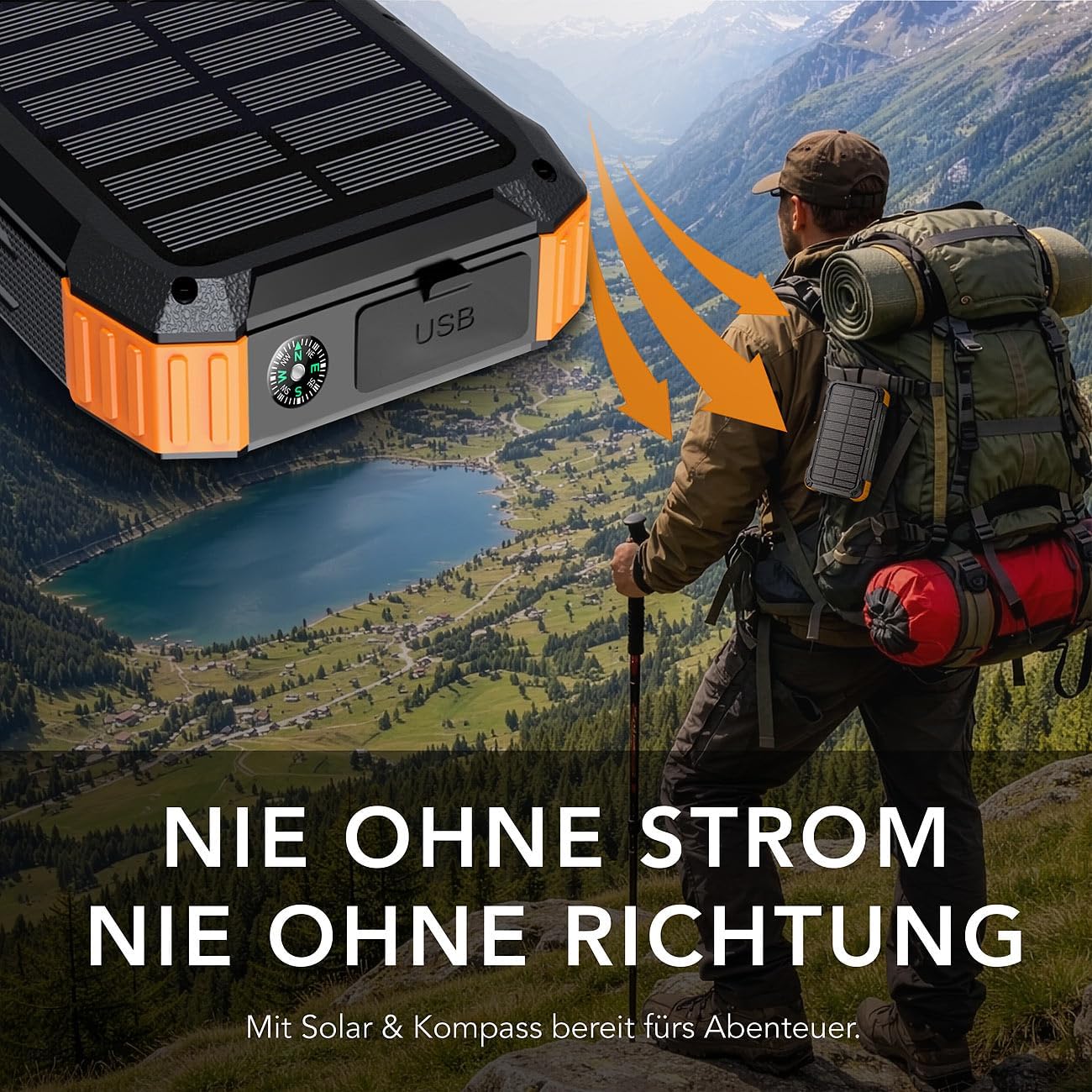 PB-830 Kurbel-Solar-Powerbank, 2 Stück, mit Taschenlampe und Kompass