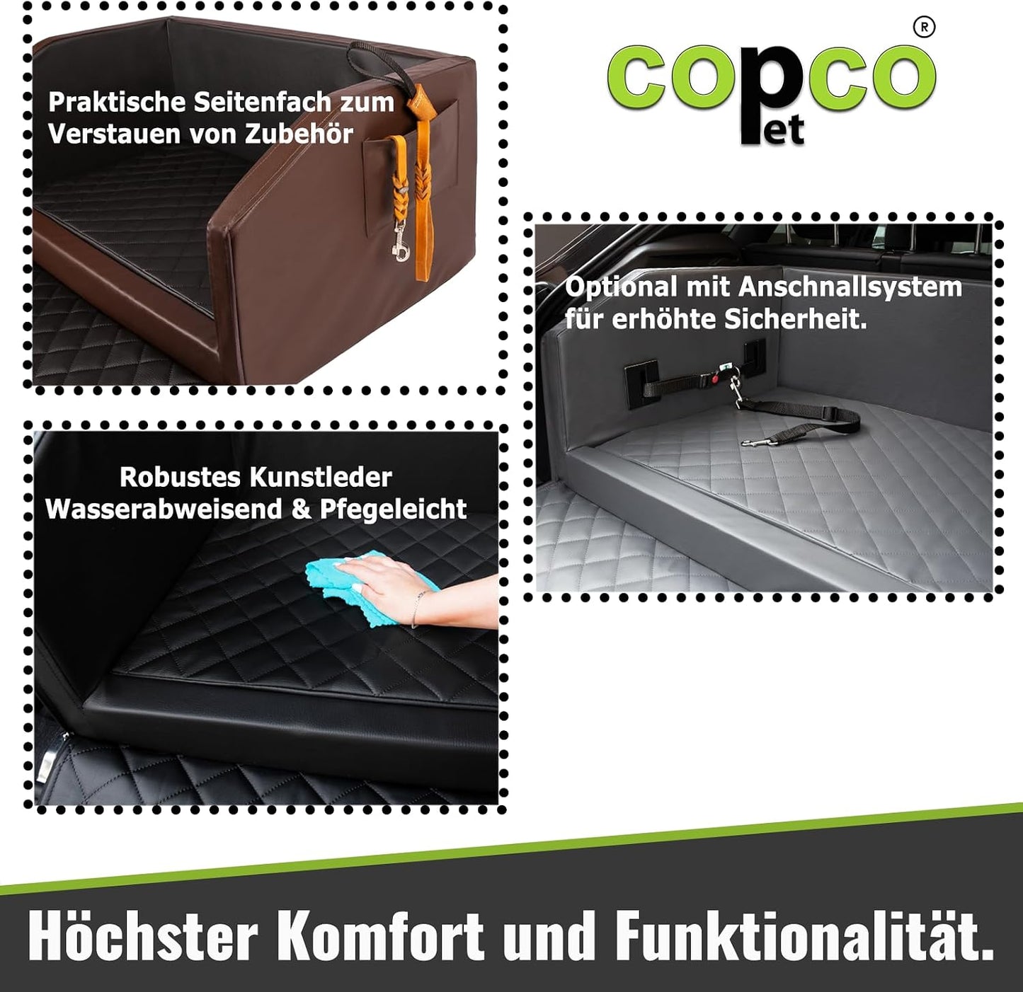 Hundebox mit Kofferraum- und Ladekantenschutz, Braun/Schwarz ca. 70 x 55 cm