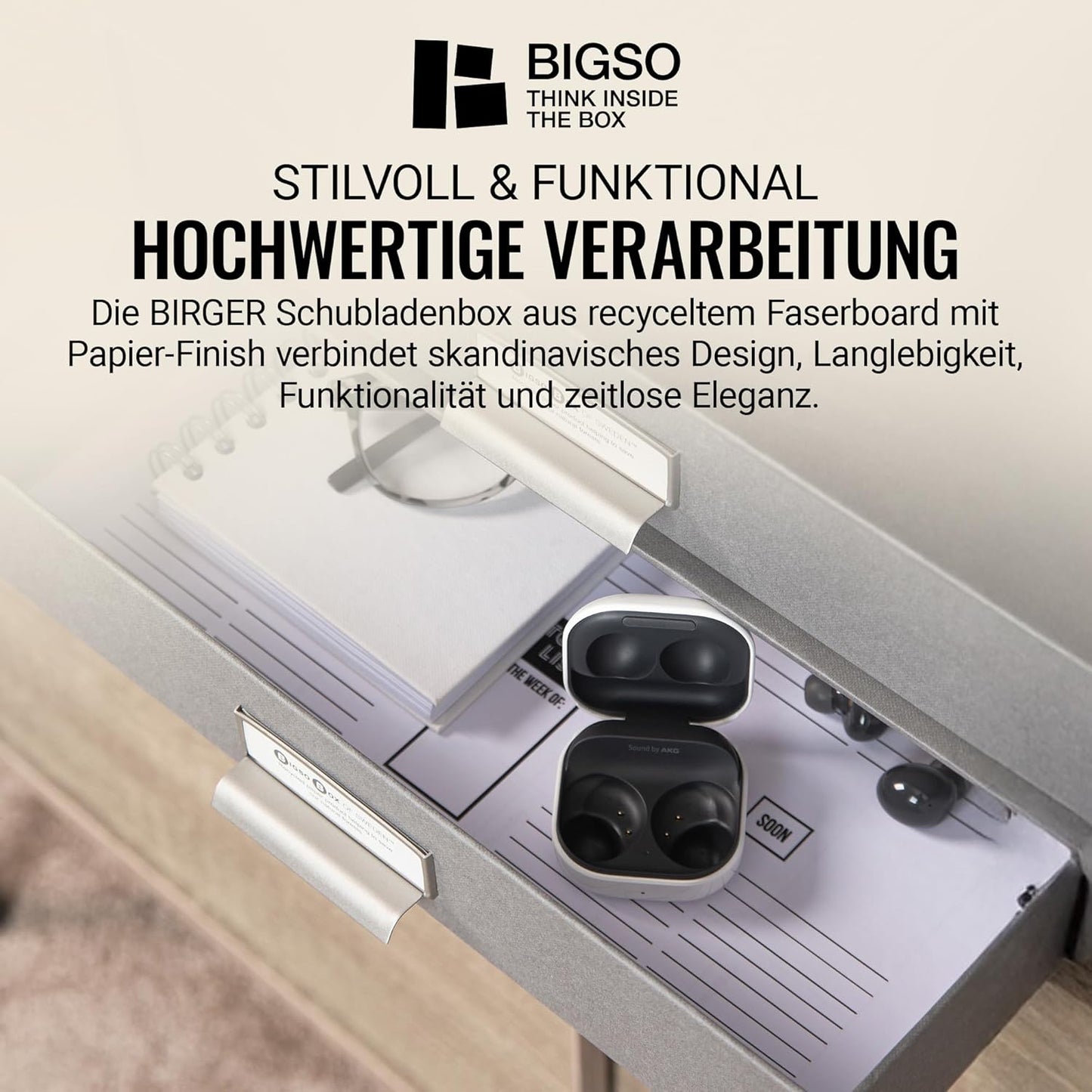 Bigso Schubladenbox mit 2 Schubladen, Grau