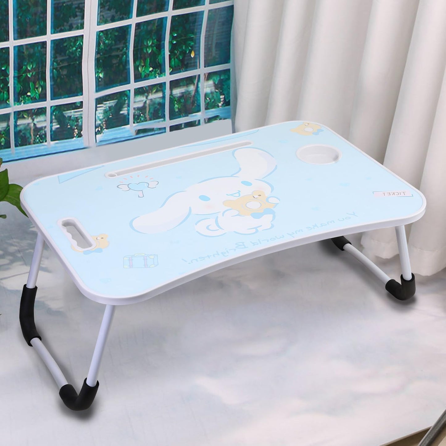 Laptop-Tisch mit klappbaren Beinen & Getränkehalter, Blau Bear