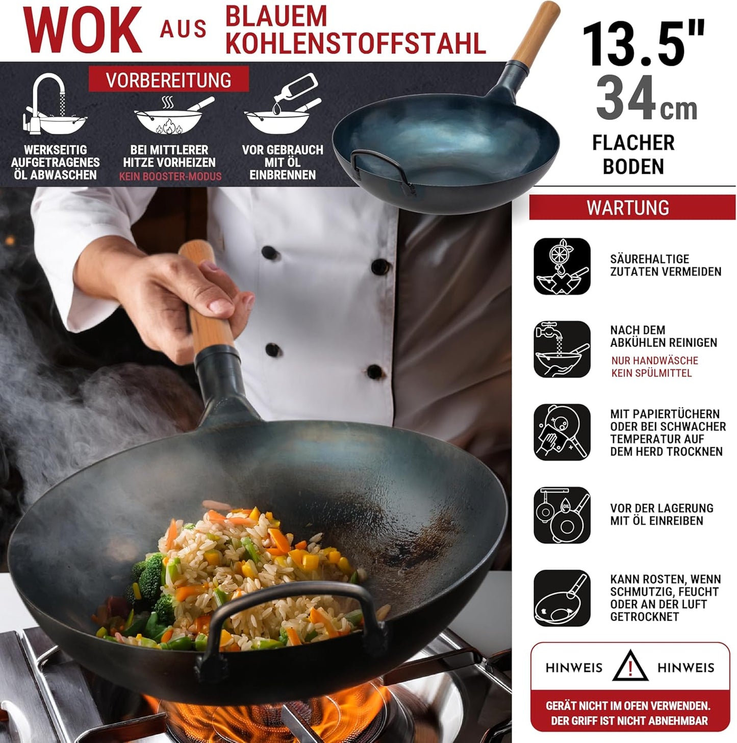 Wok Pfanne, 34 cm Blau