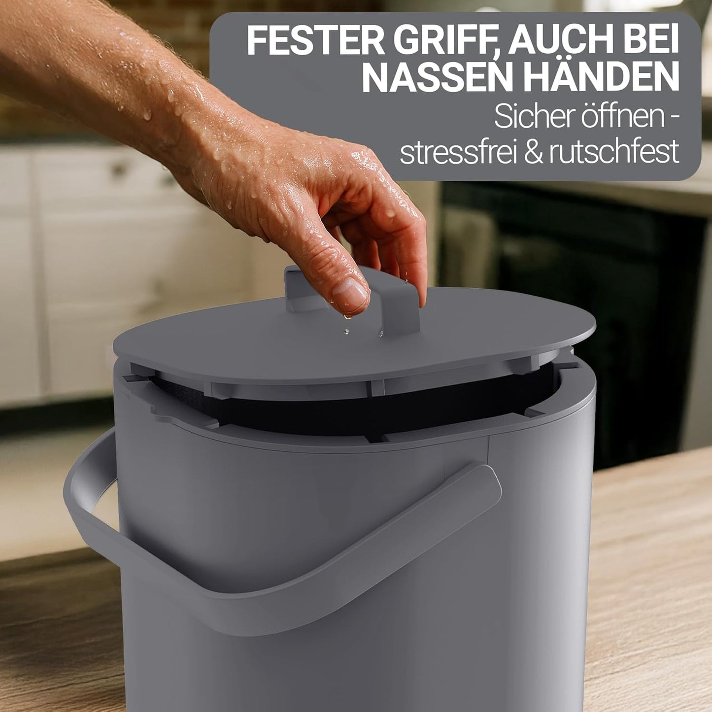 Komposteimer mit Deckel & Innensieb, Grau 6L