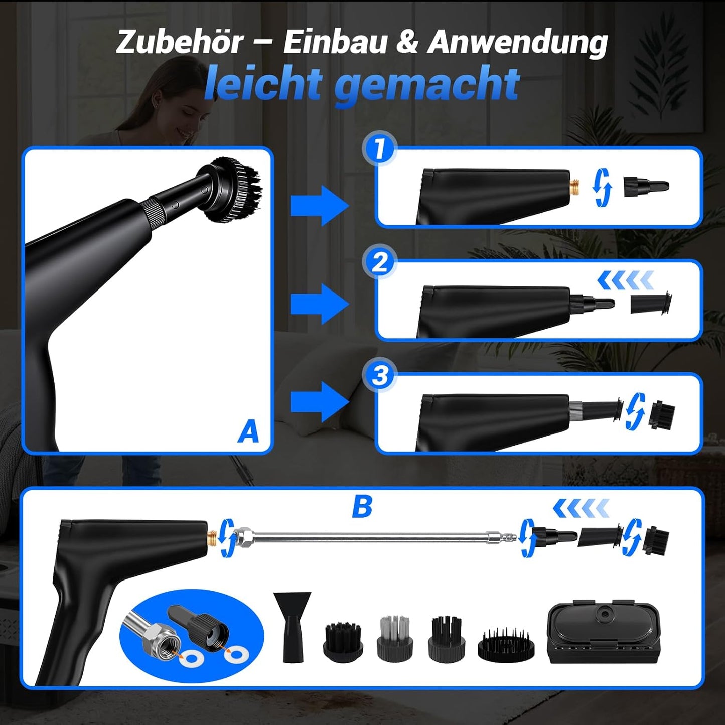 17-in-1 Handdampfreiniger mit Hochtemperatur-Sterilisation, Gelb-schwarz