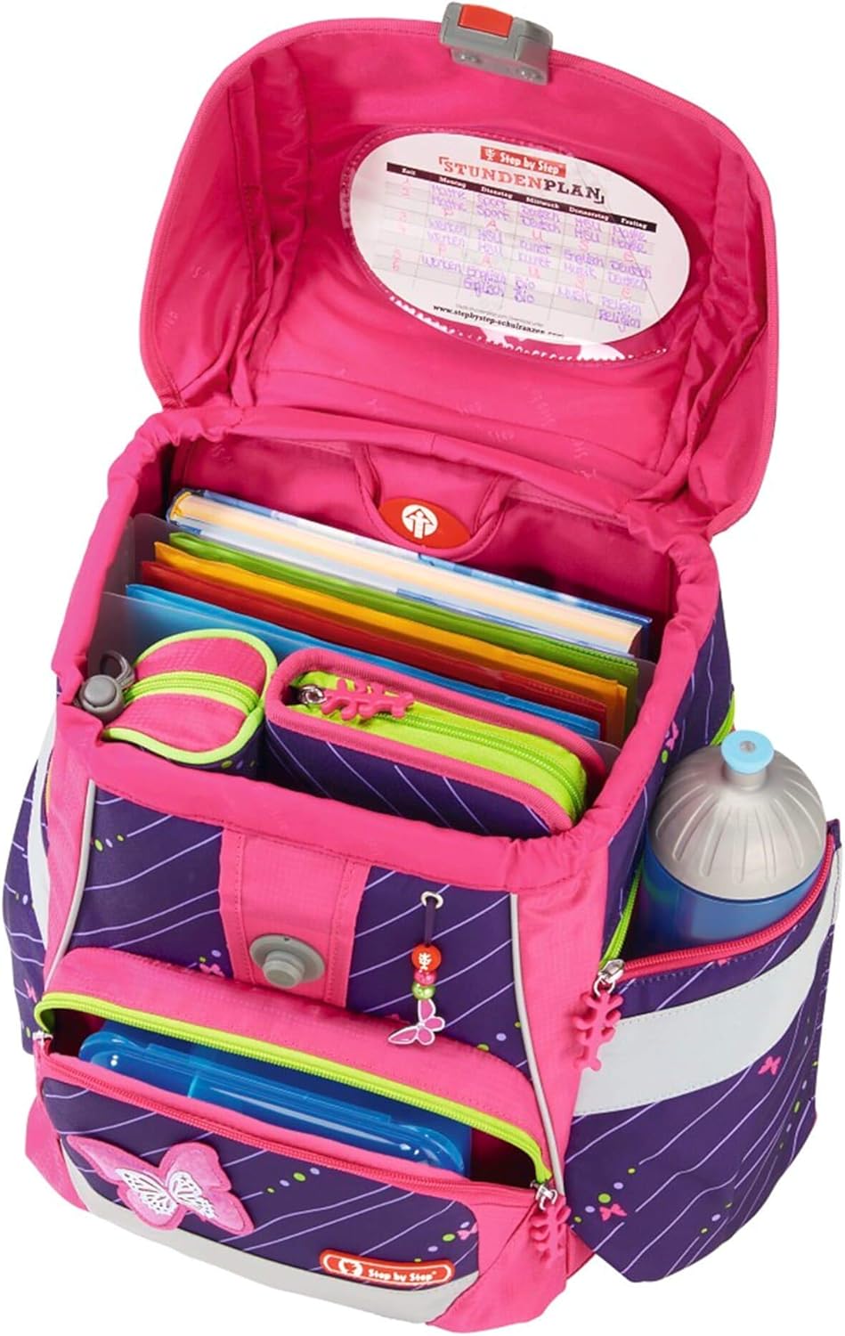 6-teiliges Schulranzen-Set Shiny Butterfly, Lila-pink
