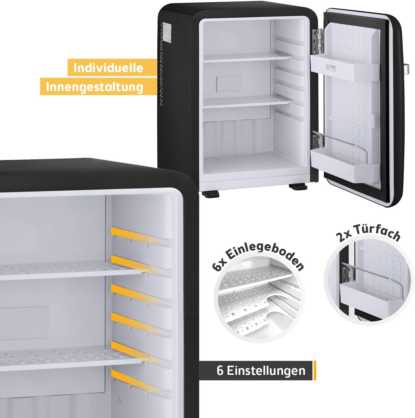 Retro Mini-Kühlschrank, 40 Liter Schwarz