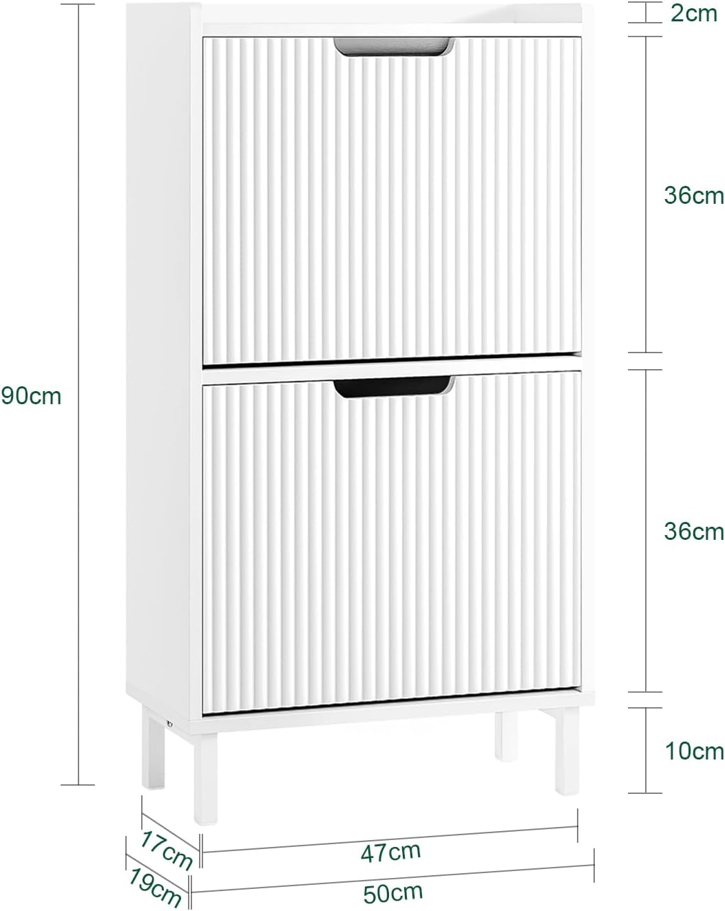 Schuhschrank mit 2 Klappen, platzsparend, Weiss 2 Klappen - 50 cm (W) x 19 cm (D) x 90 cm (H)