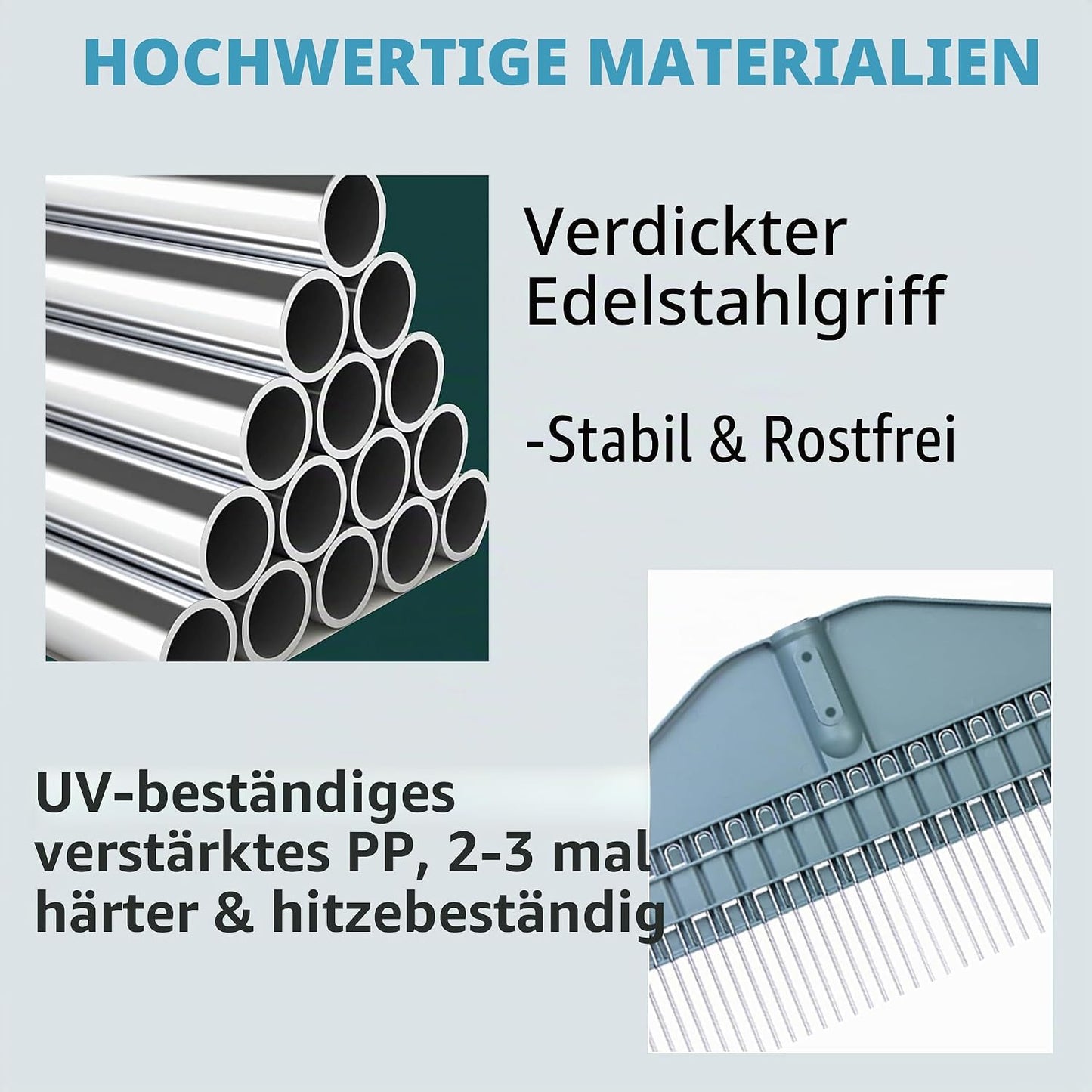 Verstellbarer Laubbesen mit Winkelzahnkopf, Winkelzahnrechen