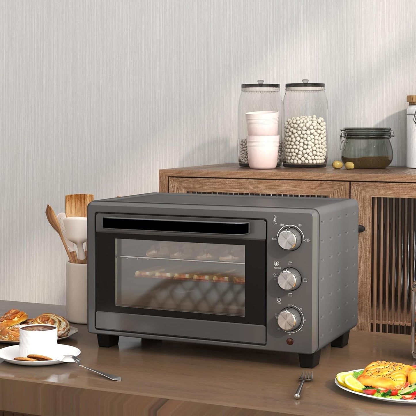 Minibackofen mit Timer und Zubehör, Grau