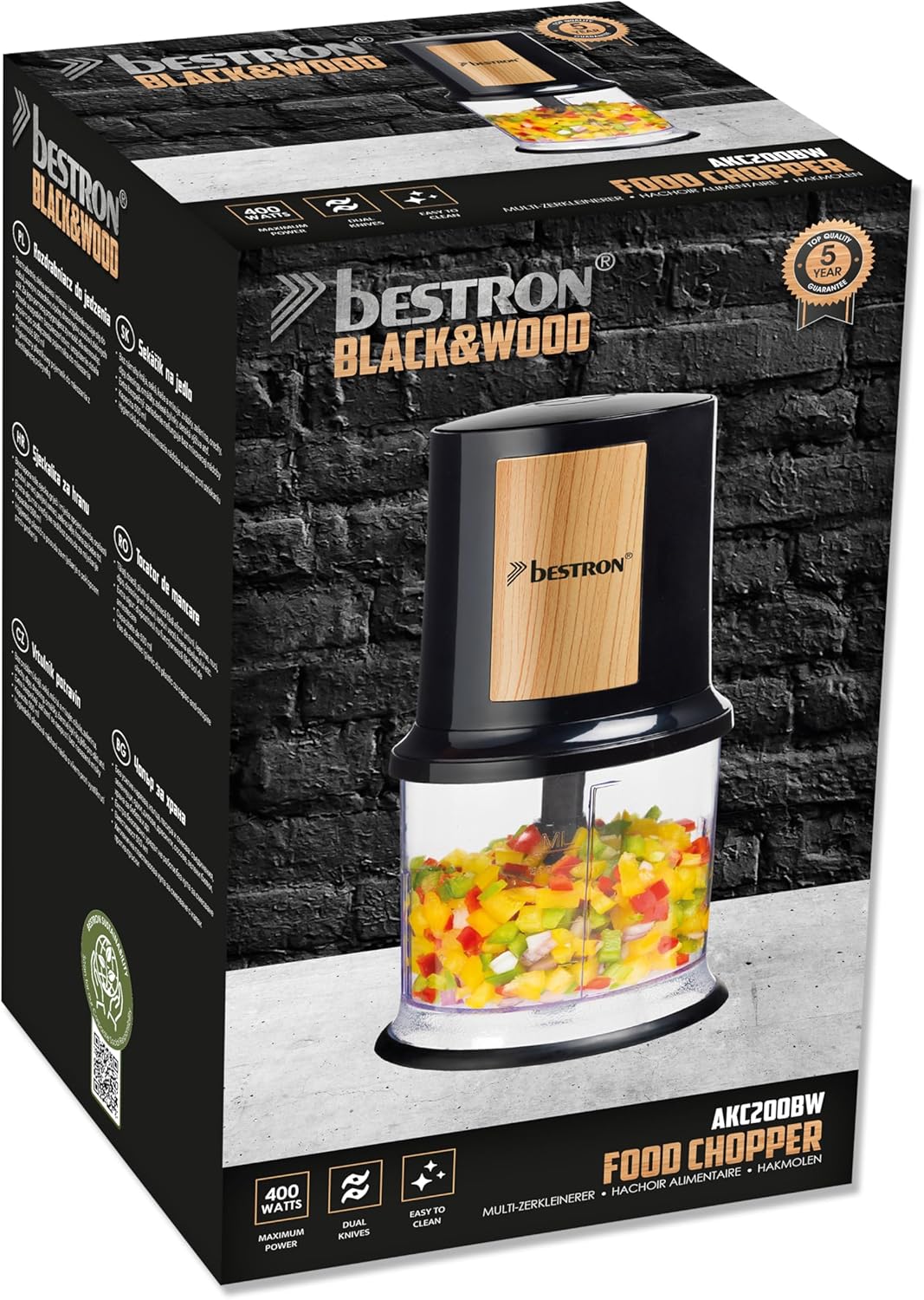 Elektrischer Multi-Zerkleinerer Black & Wood, Schwarz/Holz
