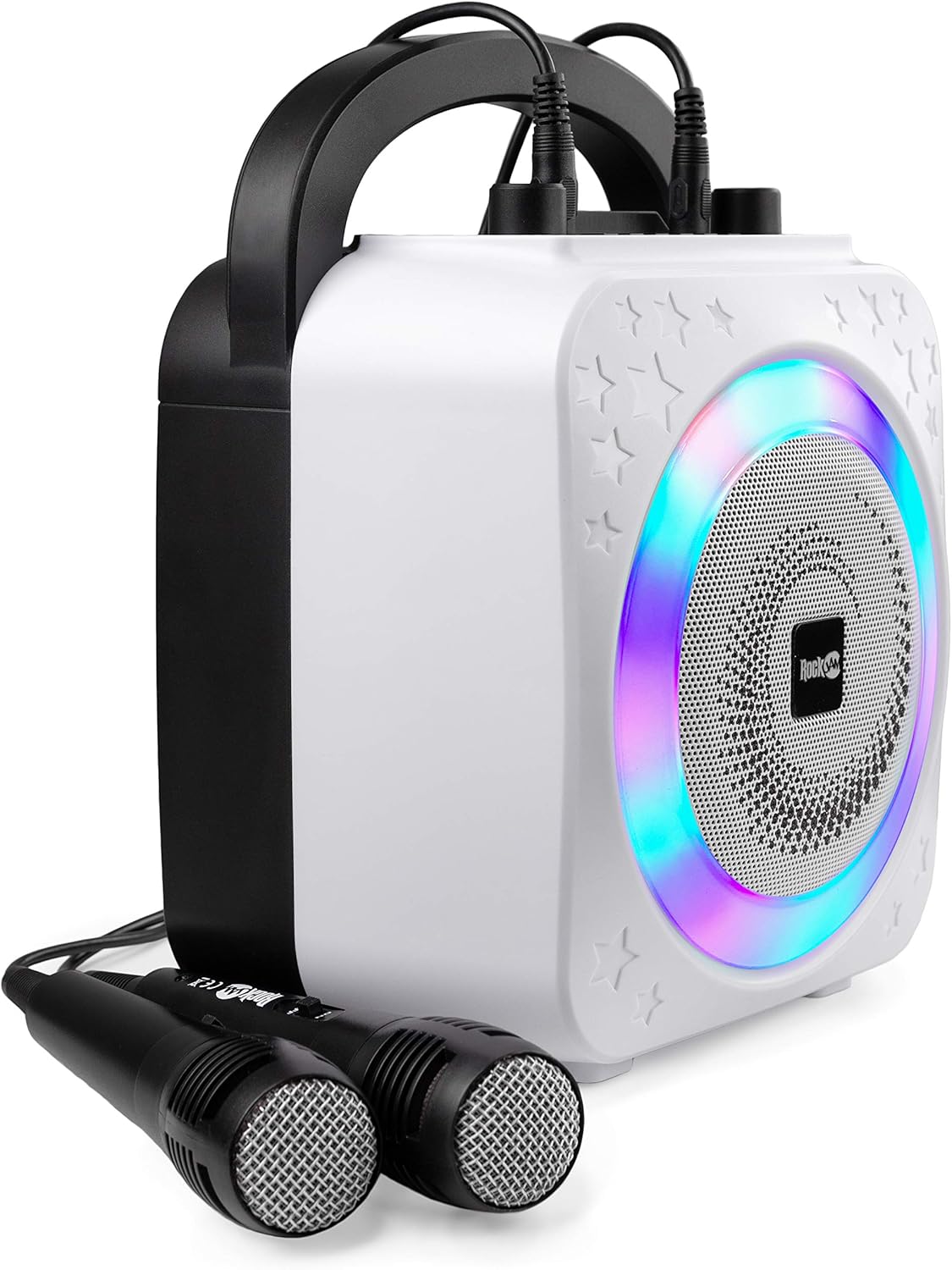 Bluetooth Karaoke-Maschine mit zwei Mikrofonen, Weiss Ring Light & Disco Light