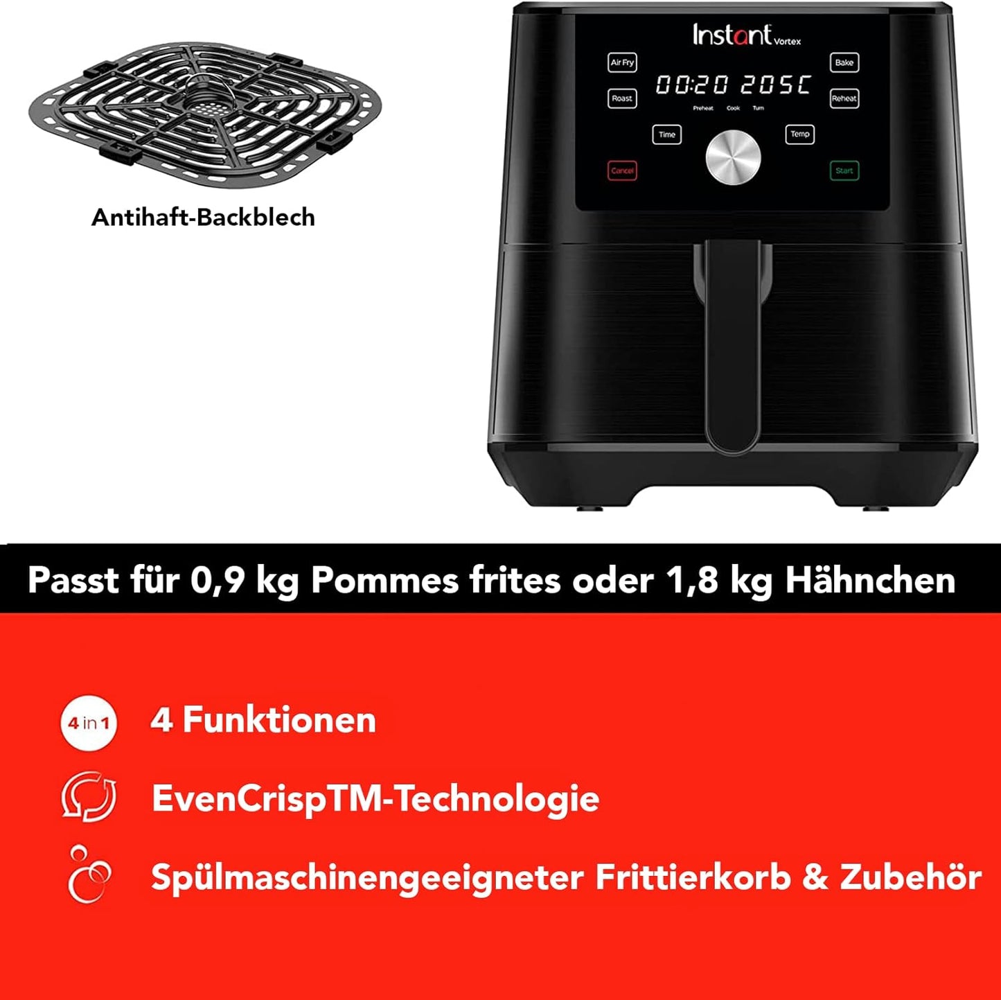 4-in-1 Heissluftfritteuse Vortex, Large Digital (5.7L)