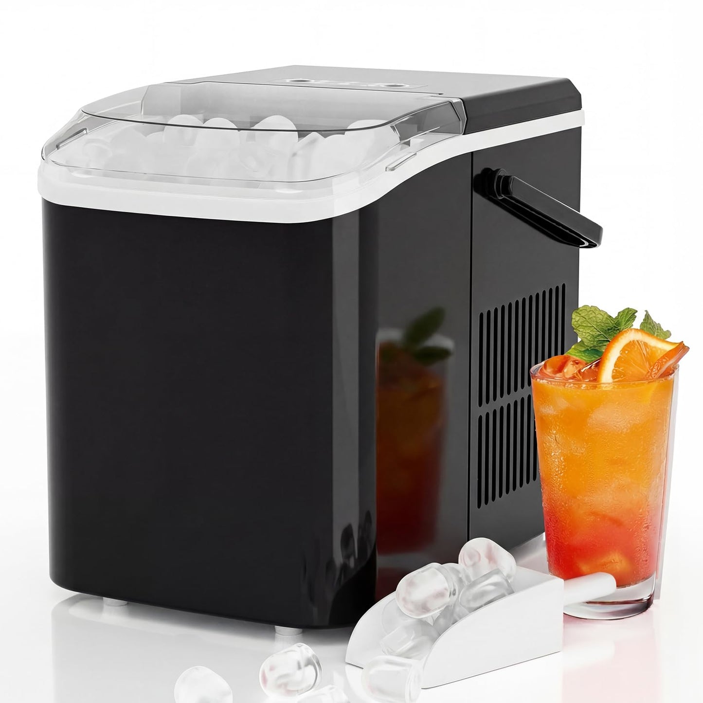Eiswürfelmaschine mit Tragegriff, selbstreinigend, Schwarz