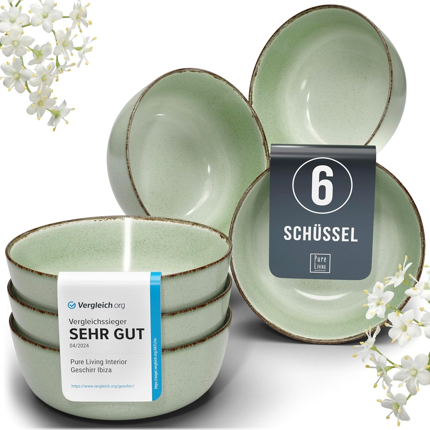 Müslischalen-Set für 6 Personen, Schüsseln (6x) Mintgrün