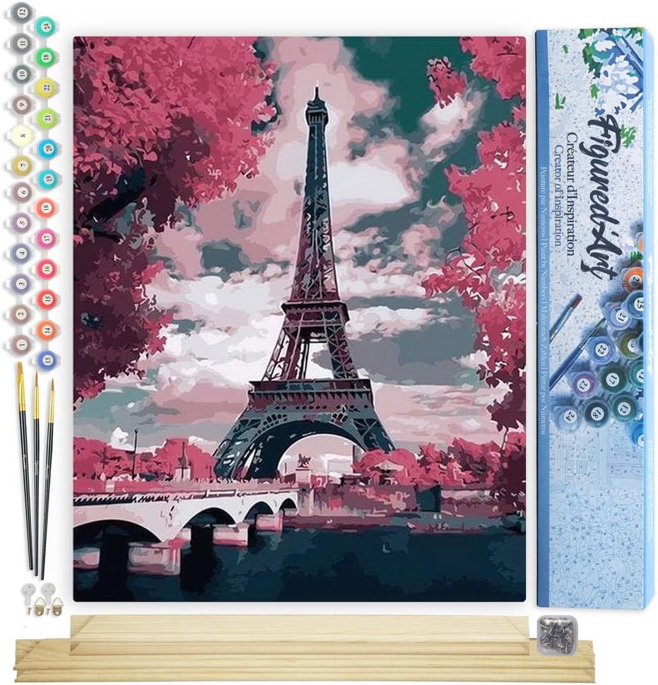 Malen nach Zahlen Set - Eiffelturm im Frühjahr, Eiffelturm im Frühjahr 40x50cm Mit Keilrahmen (nicht gespannt)