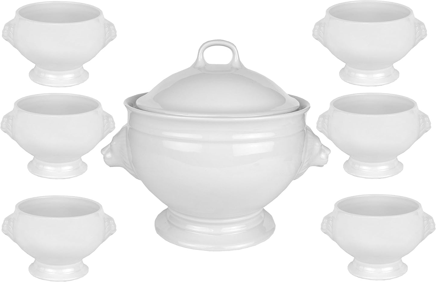 Löwenkopfterrine mit Deckel und 6 Suppenschalen, 2,75l mit Deckel + 6-er Suppenschale Á 0,4l