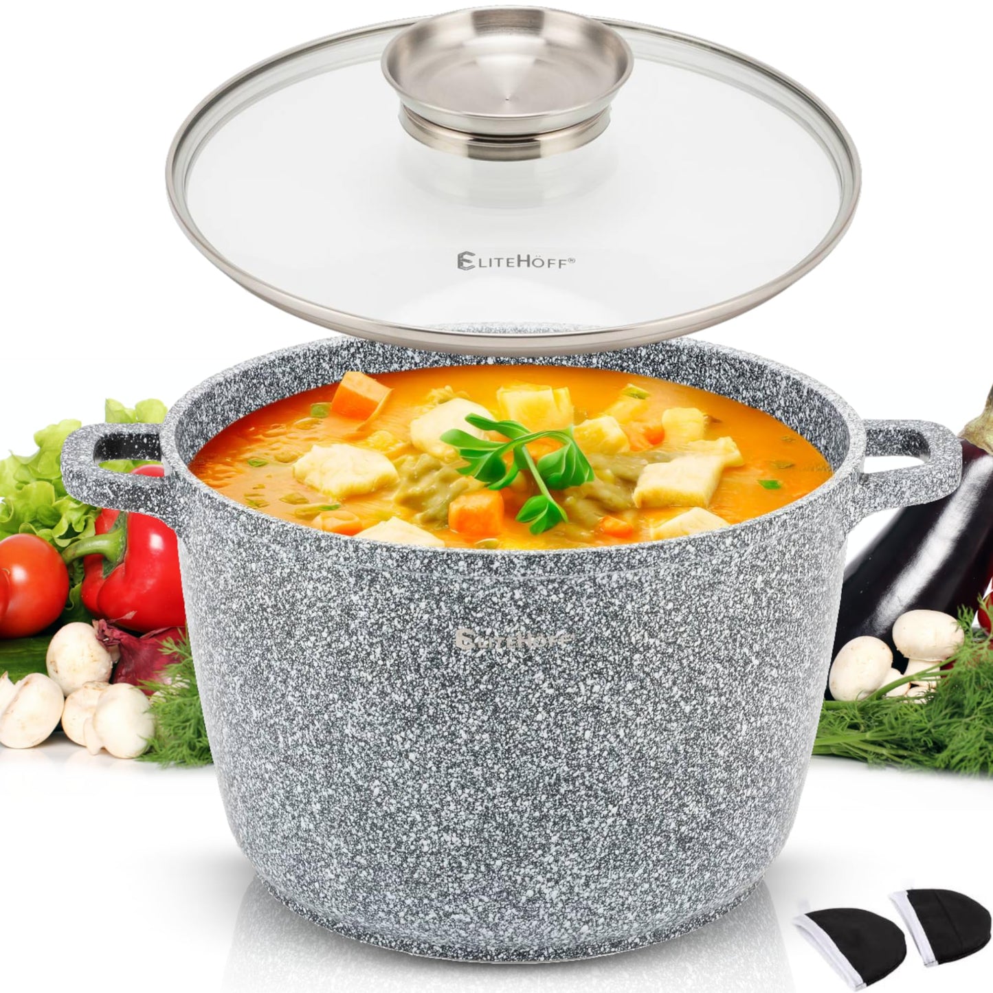 Suppentopf mit Antihaftbeschichtung, Grau 6,5L Ø 24 cm