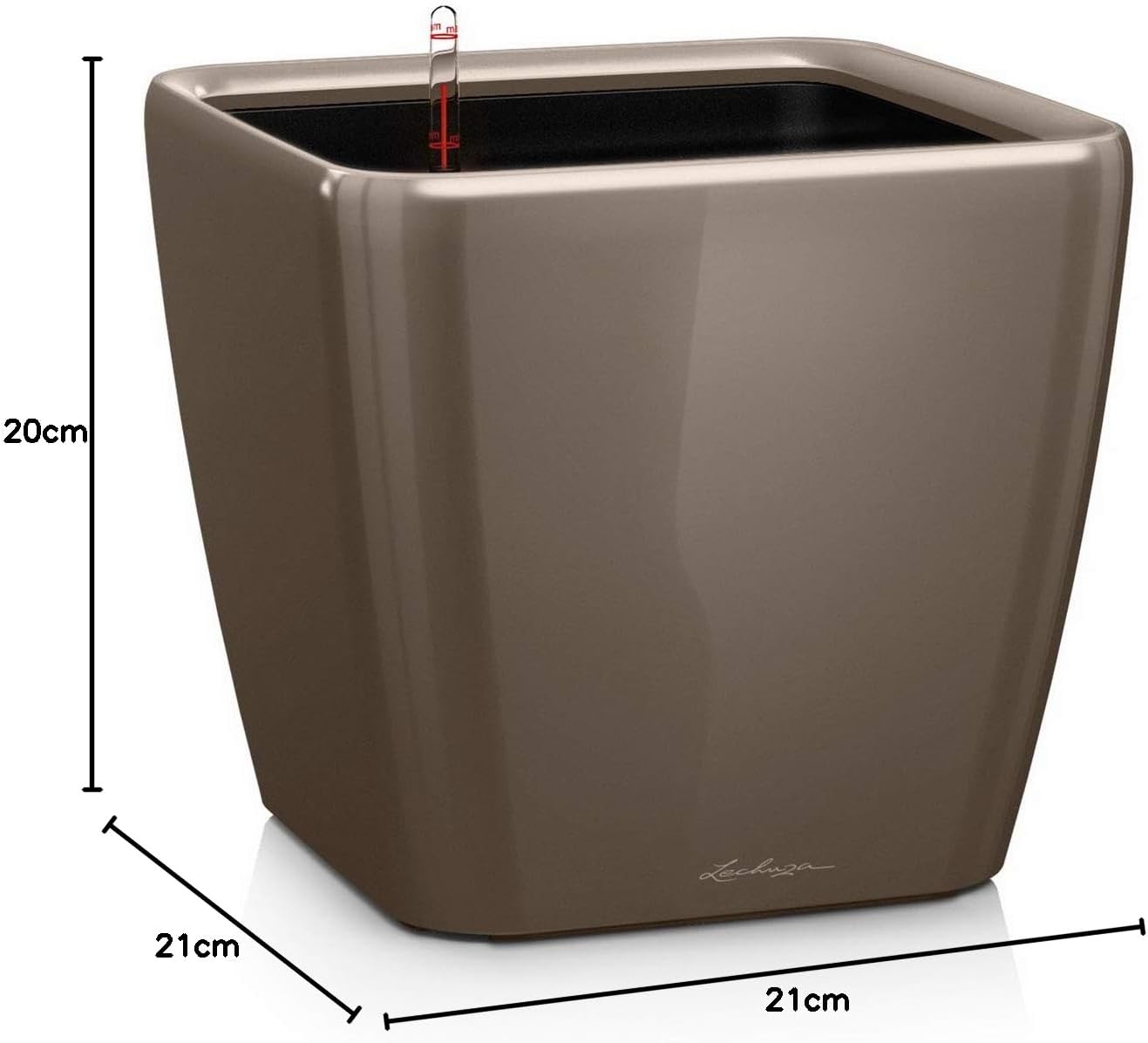 Pflanztopf Quadro Premium LS, 22.5x22.5x20.5 cm Taupe Hochglanz