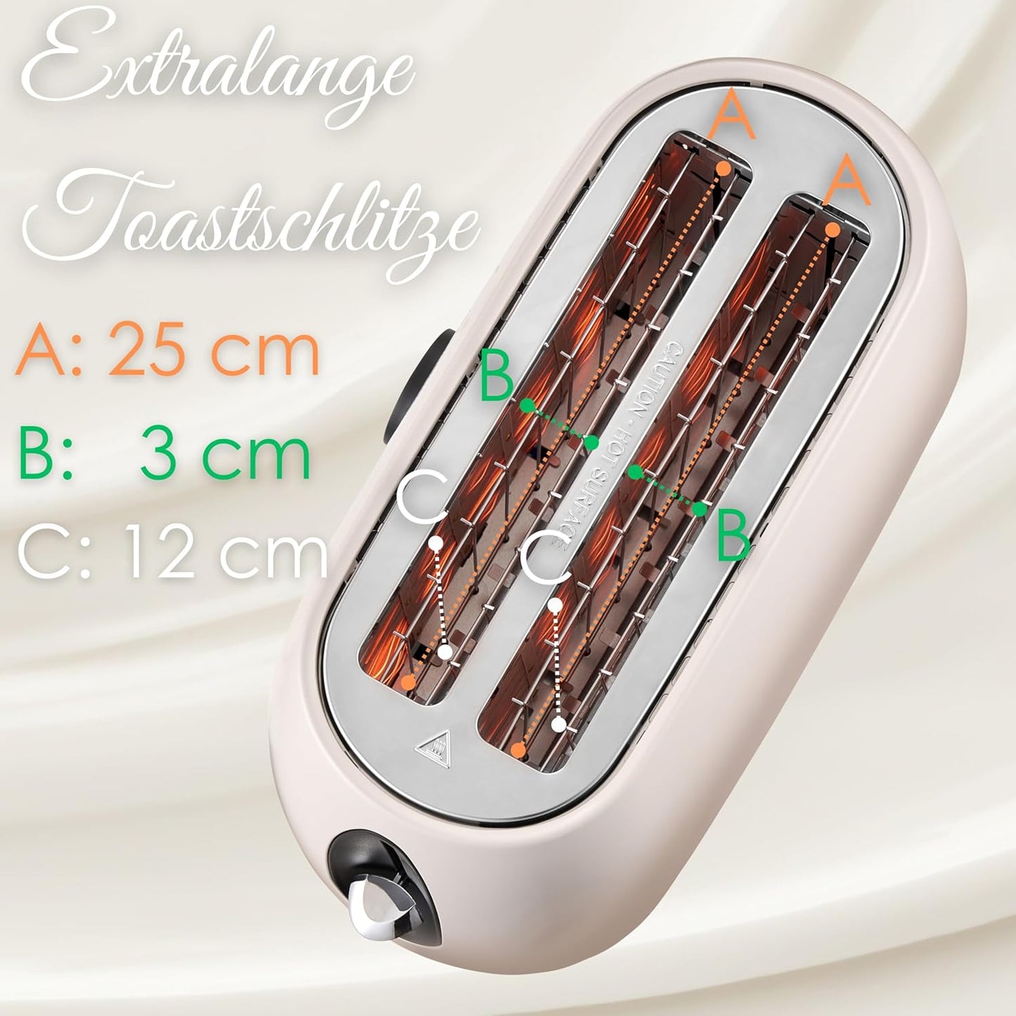 Toaster mit Brötchenaufsatz, 4 Scheiben, LED-Anzeige, Bulgur Beige