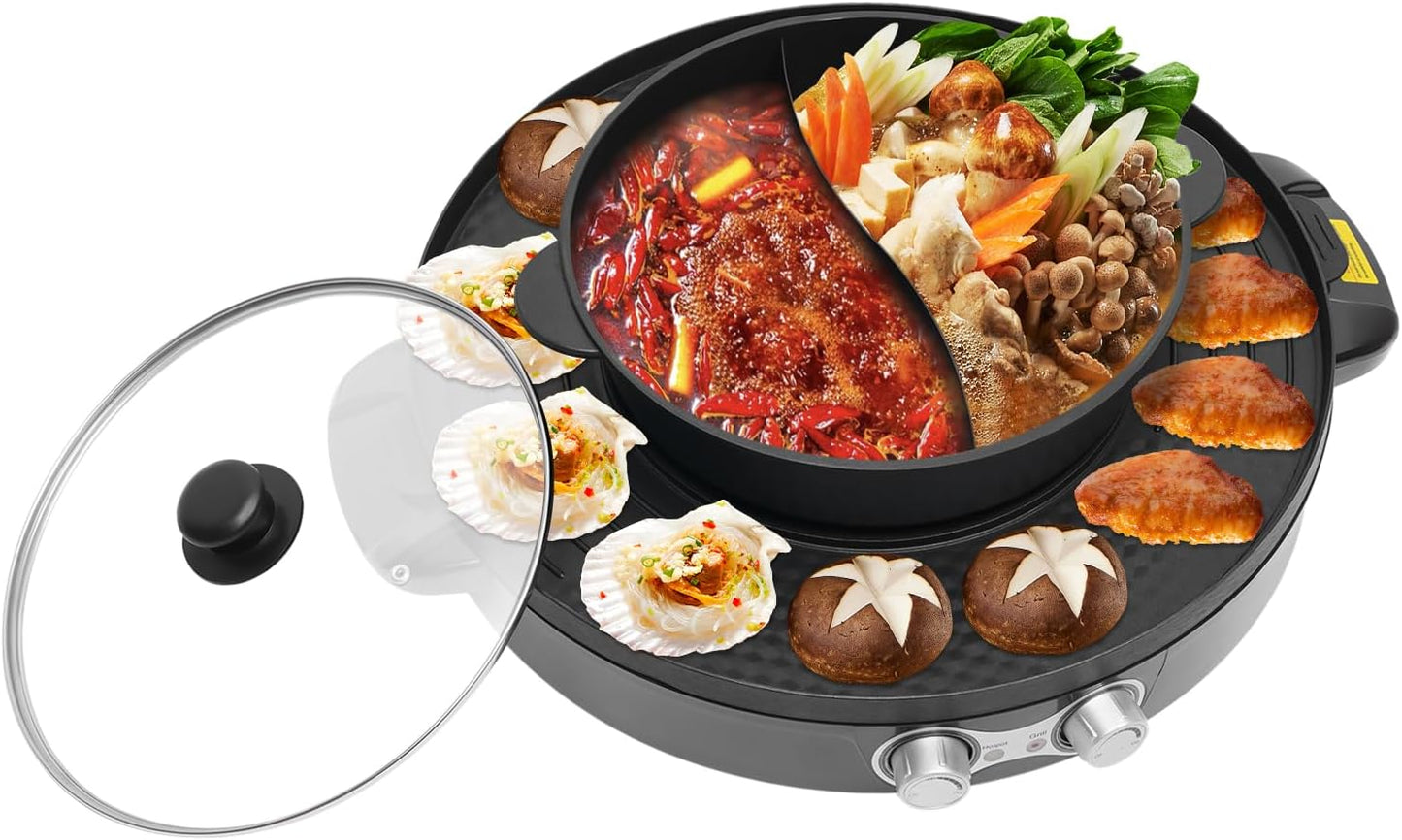 2in1 Hot Pot mit Grillfunktion, Schwarz
